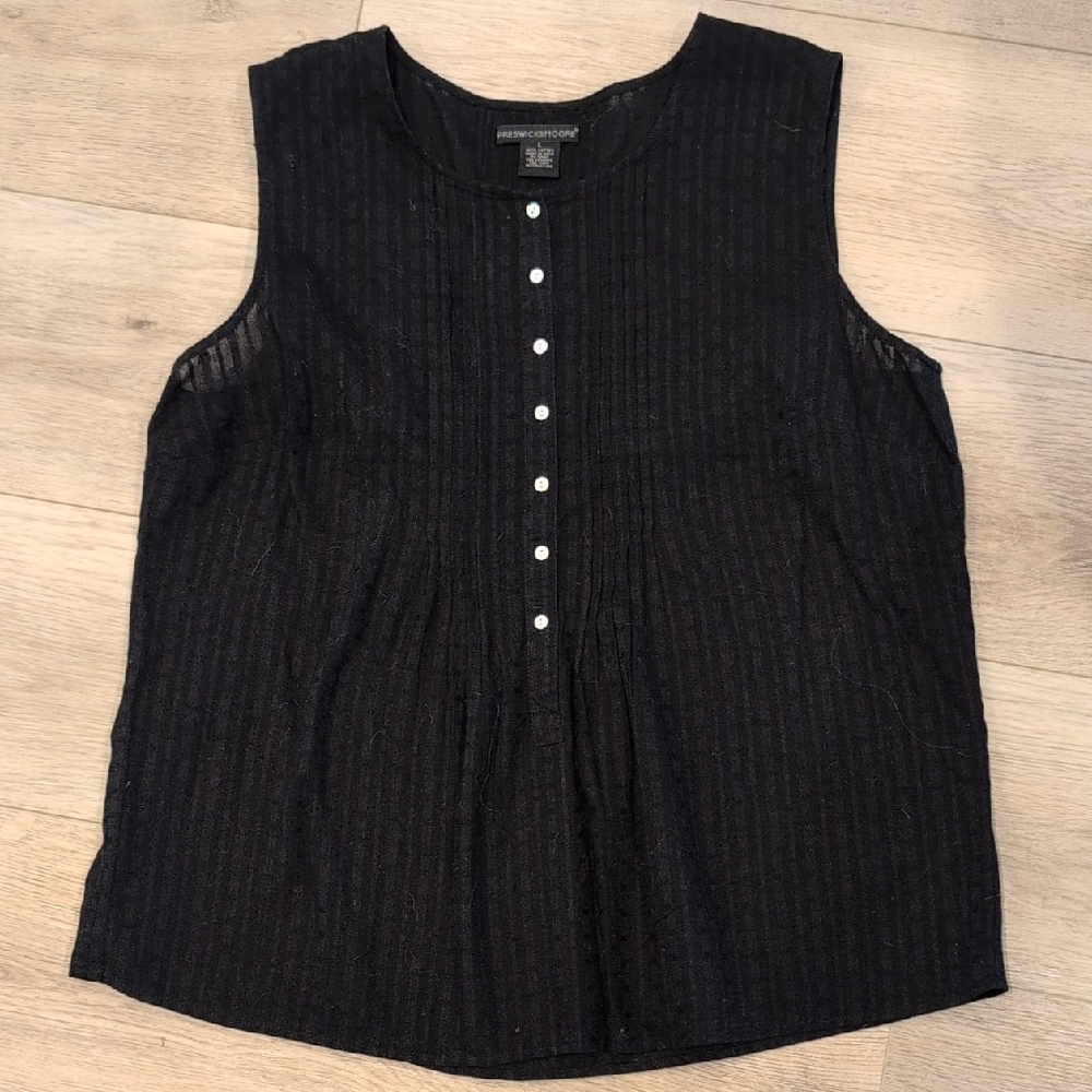 Preswick & Moore Black Sleeveless Blouse with Pleated Details